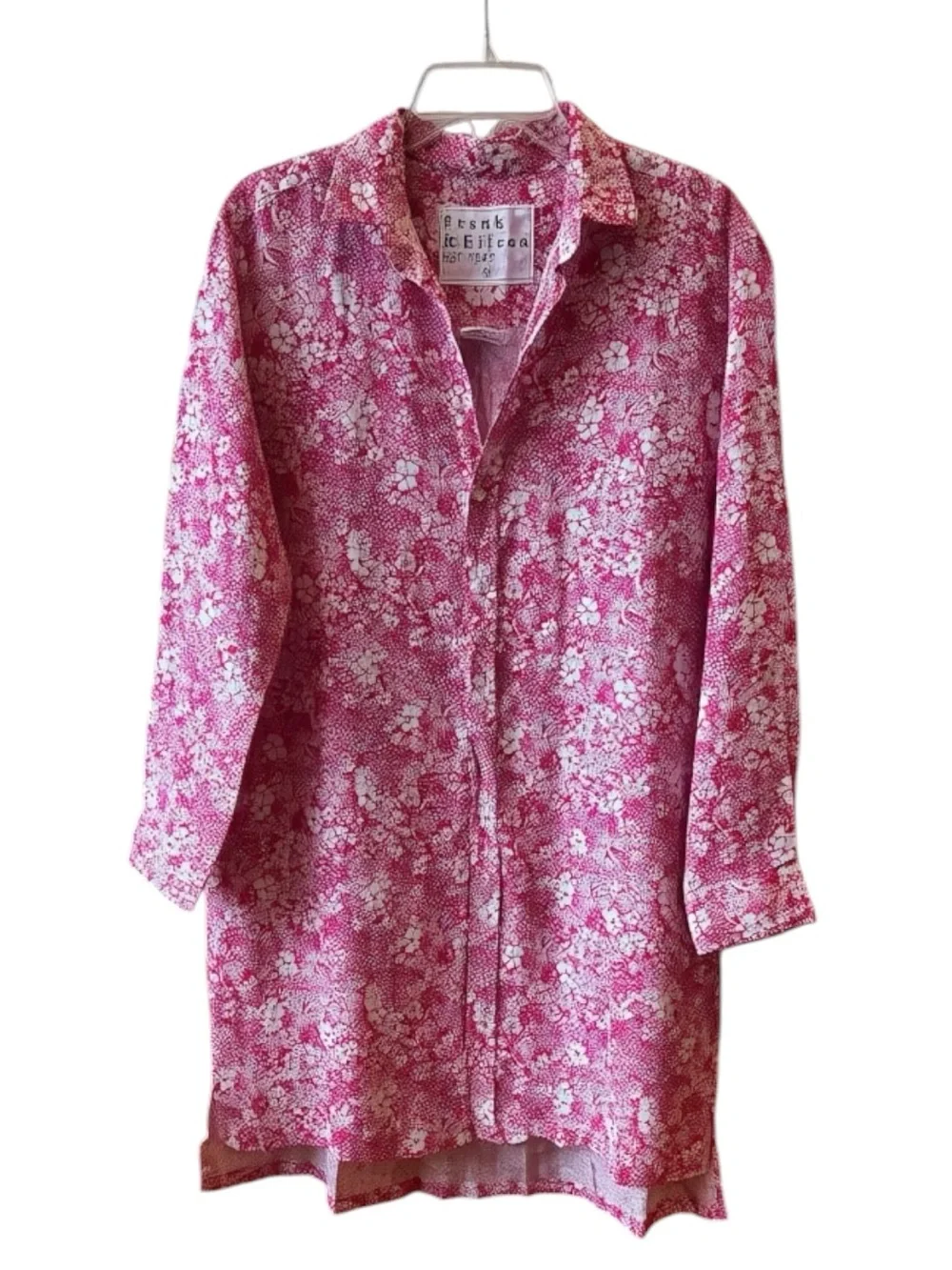 FRANK & EILEEN Hunter Step Hem Shirtdress | Pink Floral Mary | Italian Linen
